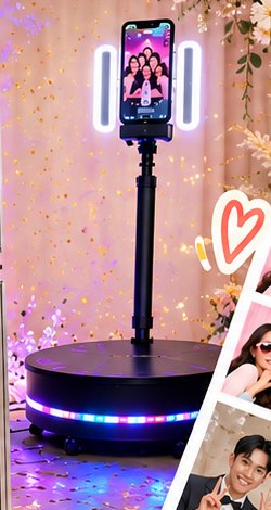 Videobooth 360 dengan platform berputar dan lampu LED